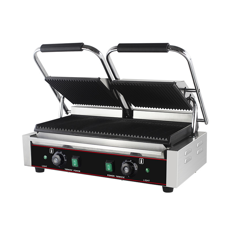 Mesin Dapur Panggangan Panini Piring Ganda Listrik Komersial Stainless Steel